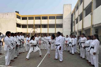 Doranda College Ranchi girls practicing karate on International Women's Day