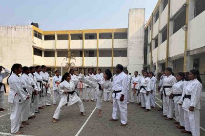 Doranda College Ranchi girls practicing karate on International Women's Day