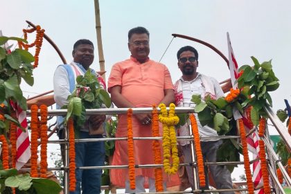 Tribal community with bows arrows and plants on Hool Diwas Hazaribagh